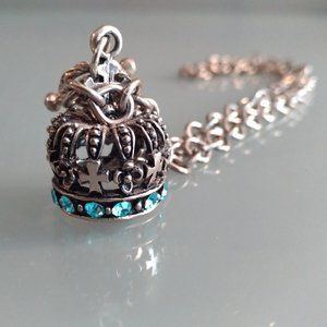 Crown Chain Necklace With Blue Rhinestones